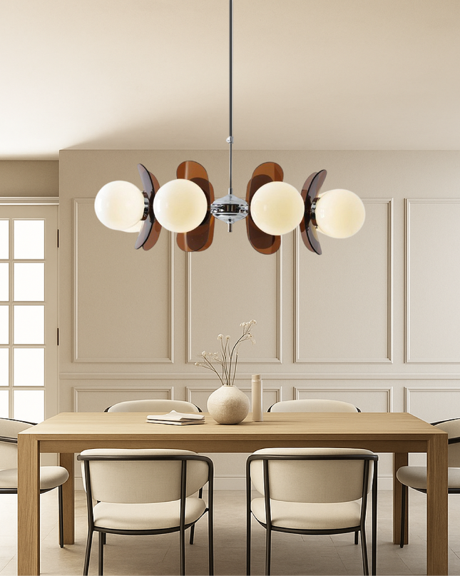 Nowoczesny żyrandol z regulowanym kablem – żelazny design Bauhaus z matowymi szklanymi kulami 4