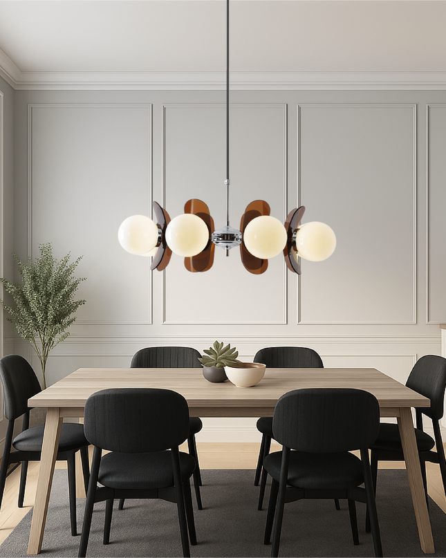 Nowoczesny żyrandol z regulowanym kablem – żelazny design Bauhaus z matowymi szklanymi kulami 5