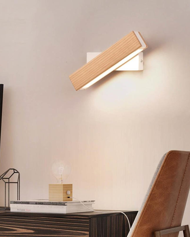Obrotowy Kinkiet LED z Drewna – Nowoczesny Kinkiet Ścienny do Sypialni i Salonu 6