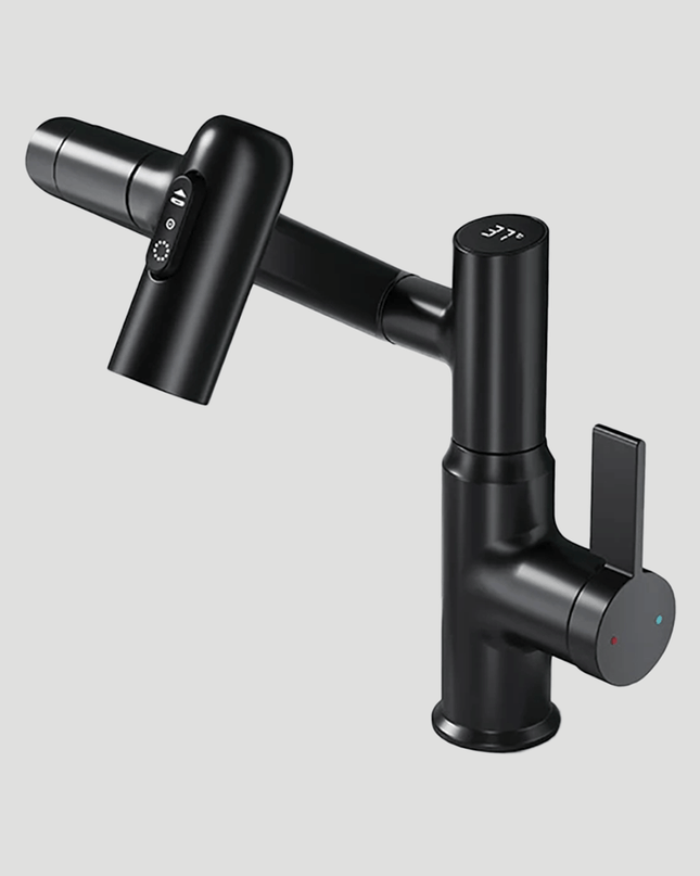 Obrotowy kran AquaJet – obrót o 360° ze wskaźnikiem temperatury – regulowana wysokość i wyświetlacz temperatury 0