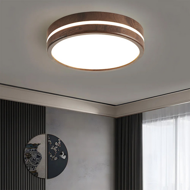 Okrągła Drewniana Lampa Sufitowa LED – Minimalistyczny Design i Naturalne Materiały 0
