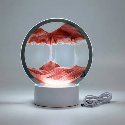 Okrągła lampa artystyczna z LED, prezentująca zmienne wzory piasku, idealna do nowoczesnych 7