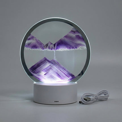 Okrągła lampa artystyczna z LED, prezentująca zmienne wzory piasku, idealna do nowoczesnych 8