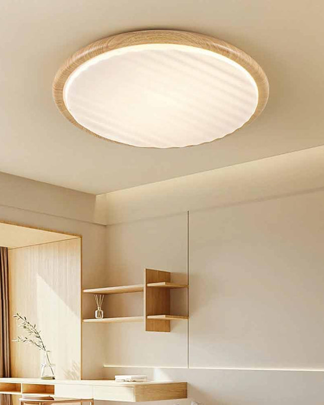 Okrągła Lampa Sufitowa LED z Drewnianymi Elementami do Sypialni – Trzy Kolory Światła, Składana, Energooszczędna, D30-50cm 1