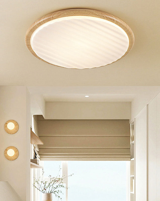 Okrągła Lampa Sufitowa LED z Drewnianymi Elementami do Sypialni – Trzy Kolory Światła, Składana, Energooszczędna, D30-50cm 2