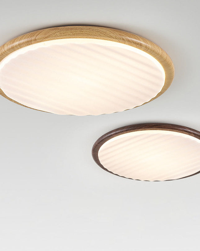 Okrągła Lampa Sufitowa LED z Drewnianymi Elementami do Sypialni – Trzy Kolory Światła, Składana, Energooszczędna, D30-50cm 4