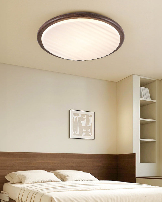 Okrągła Lampa Sufitowa LED z Drewnianymi Elementami do Sypialni – Trzy Kolory Światła, Składana, Energooszczędna, D30-50cm 5