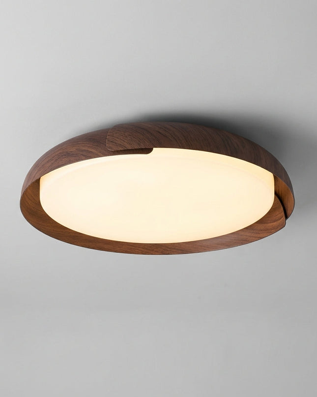 Okrągła lampa sufitowa LED z pilotem w stylu drewnopodobnym, energooszczędna, 0