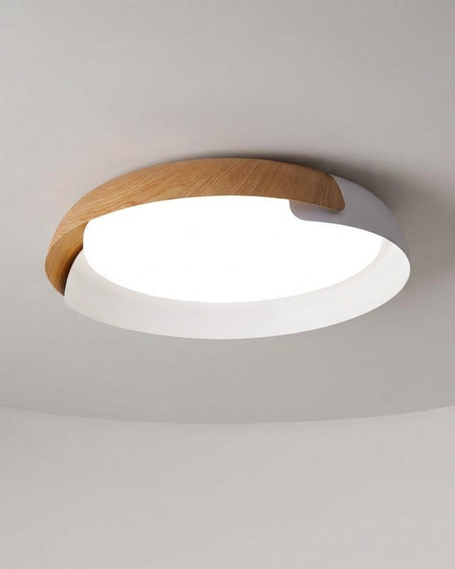 Okrągła lampa sufitowa LED z pilotem w stylu drewnopodobnym, energooszczędna, 2