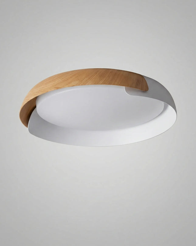 Okrągła lampa sufitowa LED z pilotem w stylu drewnopodobnym, energooszczędna, 4