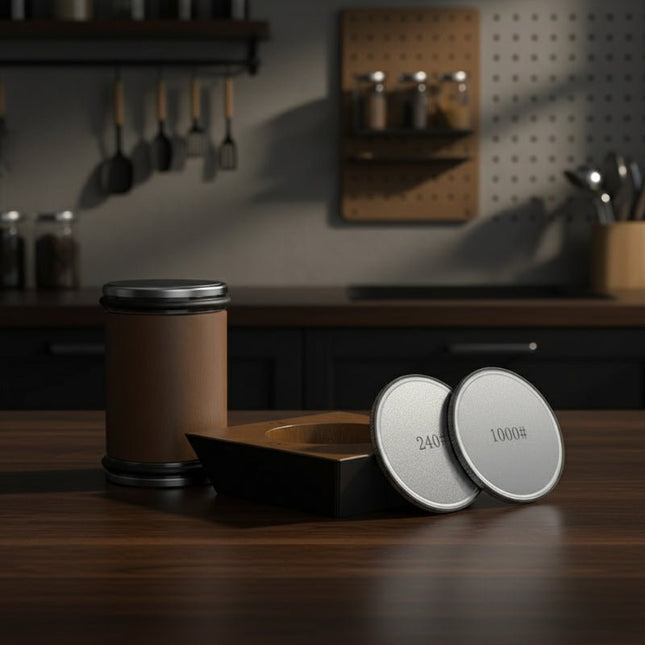 Ostrzałka do Noży Diamentowa na Drewnianej Platformie – Precyzyjne Ostrzenie, Stylowy Design, Łatwość Użytkowania 0