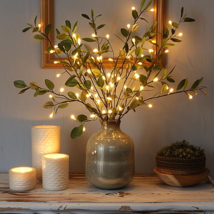 Oświetlenie Dekoracyjne - Magiczne Światła Gałęzi Oliwnej z Regulowanym Świetłem, 70 cm, Ciepły Biały, 120 LED 5