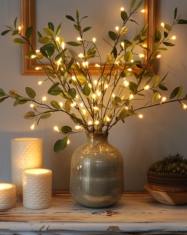 Oświetlenie Dekoracyjne - Magiczne Światła Gałęzi Oliwnej z Regulowanym Świetłem, 70 cm, Ciepły Biały, 120 LED 5
