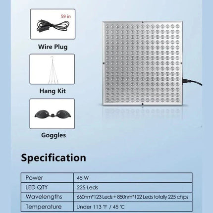 Panel do Terapii Światłem Czerwonym z 225 Diody LED – Odmładzanie Skóry i Łagodzenie Bólu, Ręczny i Wolnostojący 5