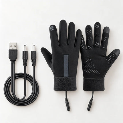 Podgrzewane rękawiczki zimowe USB z pluszową podszewką w kolorze czarnym, oferujące trzy 1