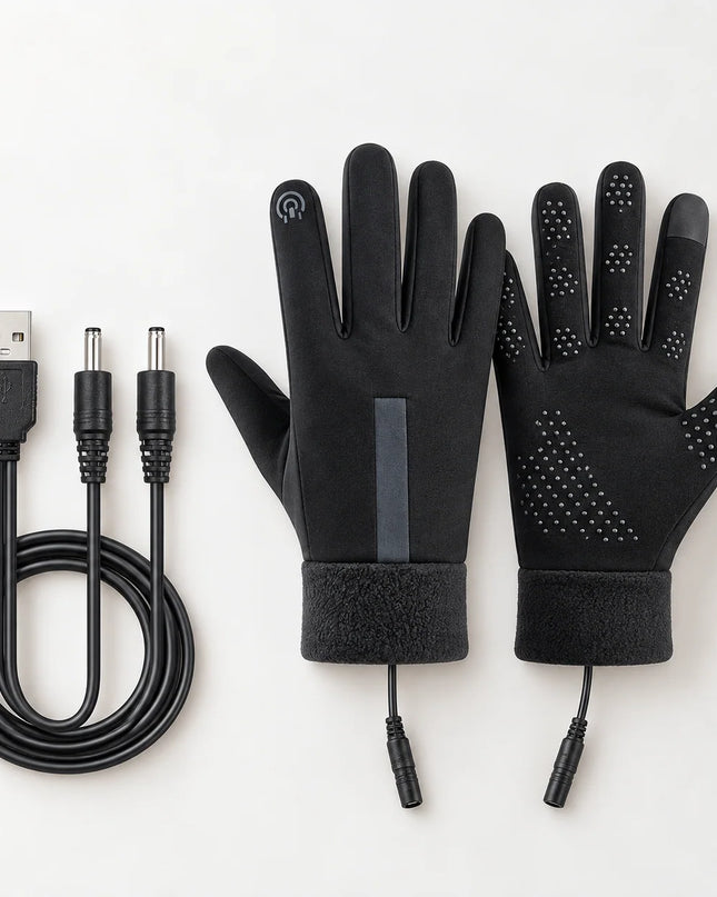 Podgrzewane rękawiczki zimowe USB z pluszową podszewką w kolorze czarnym, oferujące trzy 1