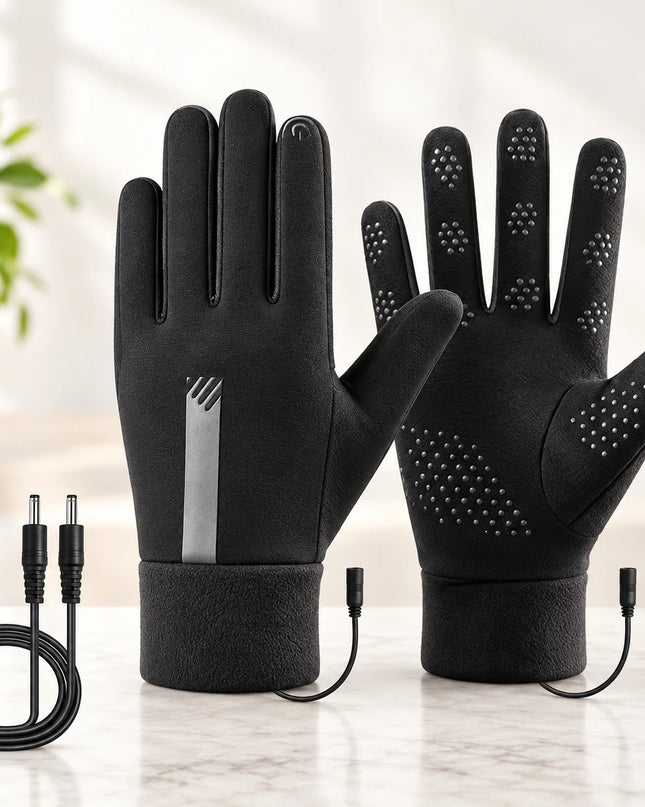 Podgrzewane rękawiczki zimowe USB z pluszową podszewką w kolorze czarnym, oferujące trzy 2