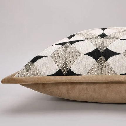 Poduszka Dekoracyjna w Czarno-Khaki z Geometrycznym Wzorem, Poszewka 50x50, Nowoczesny Styl do Wnętrz 2