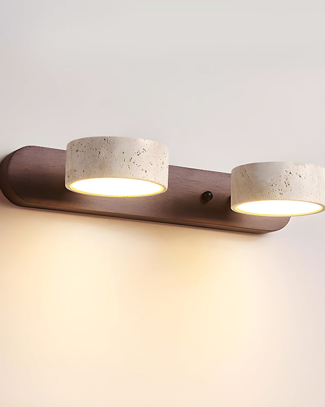 Podwójny Kinkiet Ścienny z Trawertynem i Drewna – Nowoczesne Oświetlenie do Sypialni i Salonu 0