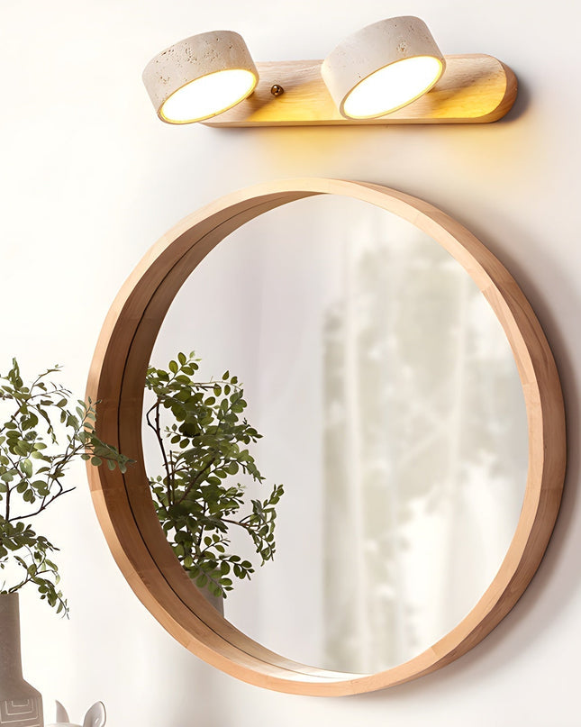 Podwójny Kinkiet Ścienny z Trawertynem i Drewna – Nowoczesne Oświetlenie do Sypialni i Salonu 1