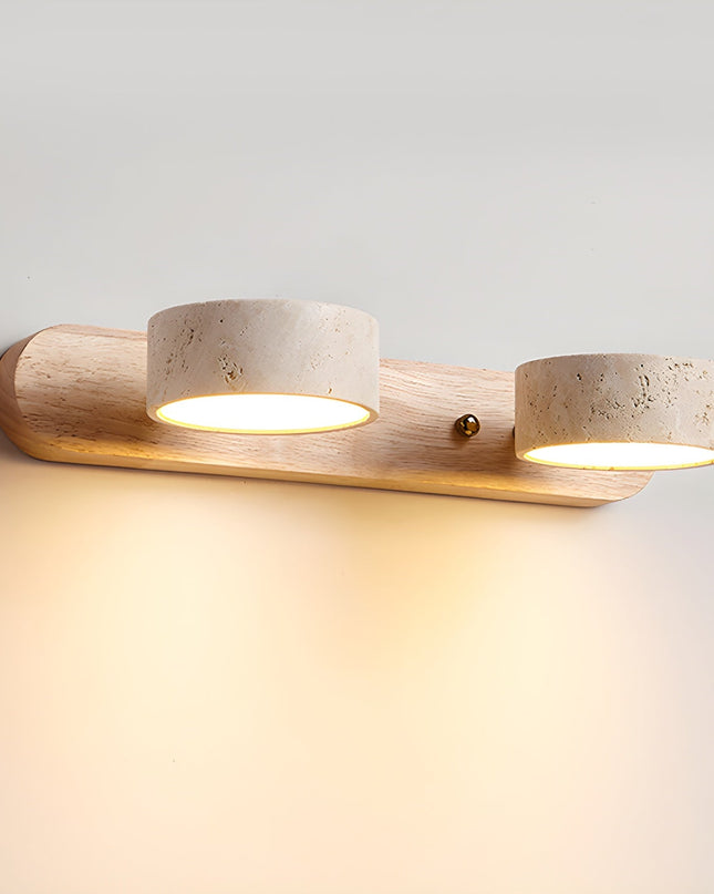 Podwójny Kinkiet Ścienny z Trawertynem i Drewna – Nowoczesne Oświetlenie do Sypialni i Salonu 10