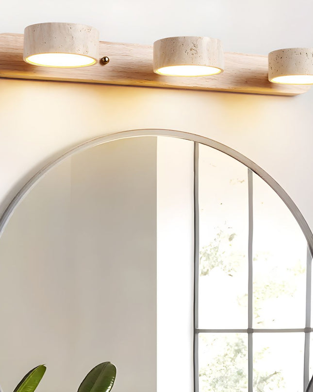 Podwójny Kinkiet Ścienny z Trawertynem i Drewna – Nowoczesne Oświetlenie do Sypialni i Salonu 2