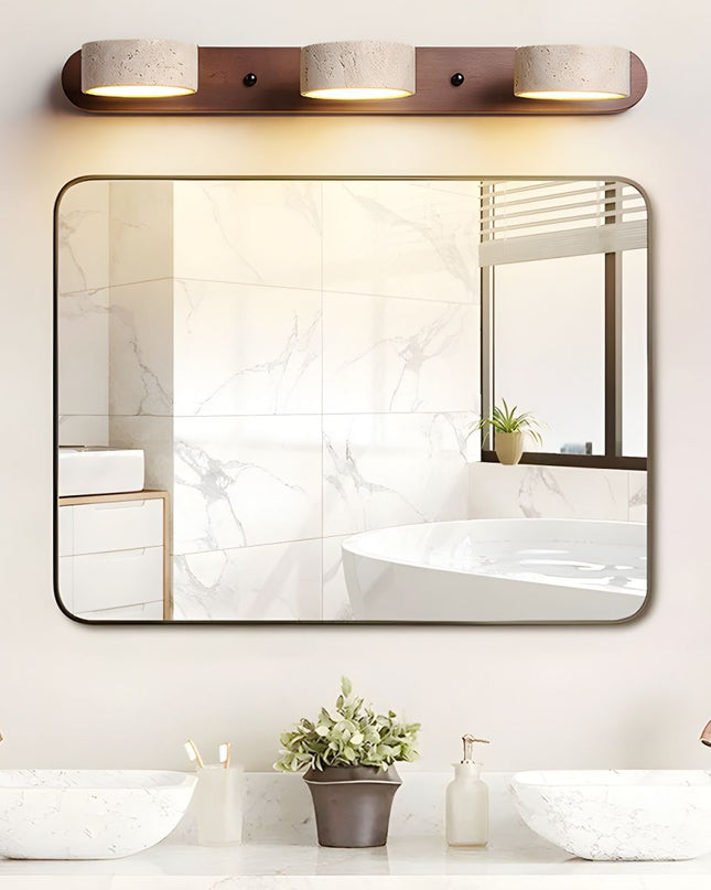 Podwójny Kinkiet Ścienny z Trawertynem i Drewna – Nowoczesne Oświetlenie do Sypialni i Salonu 3