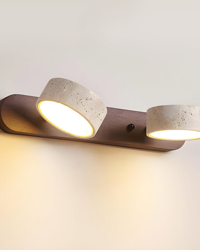 Podwójny Kinkiet Ścienny z Trawertynem i Drewna – Nowoczesne Oświetlenie do Sypialni i Salonu 4