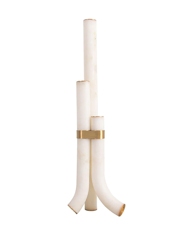 Potrójna Lampa Podłogowa z Alabastru, Nowoczesny Design, Zintegrowane LED, Wysokość 150 cm, Geometryczna Estetyka 1