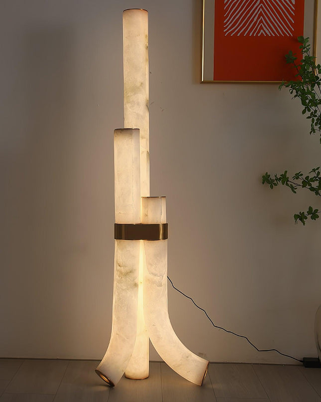 Potrójna Lampa Podłogowa z Alabastru, Nowoczesny Design, Zintegrowane LED, Wysokość 150 cm, Geometryczna Estetyka 6