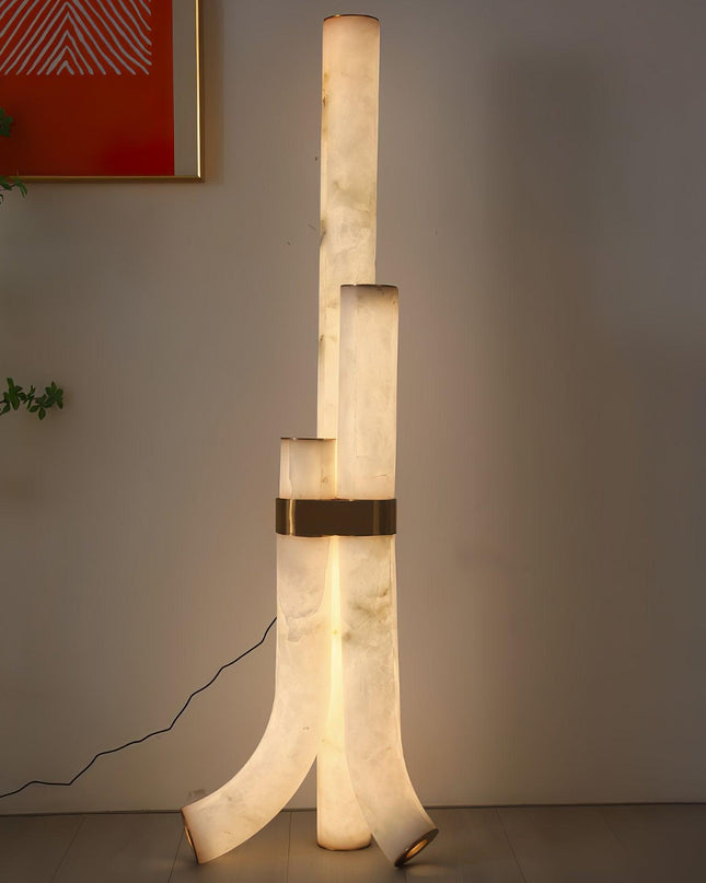 Potrójna Lampa Podłogowa z Alabastru, Nowoczesny Design, Zintegrowane LED, Wysokość 150 cm, Geometryczna Estetyka 8