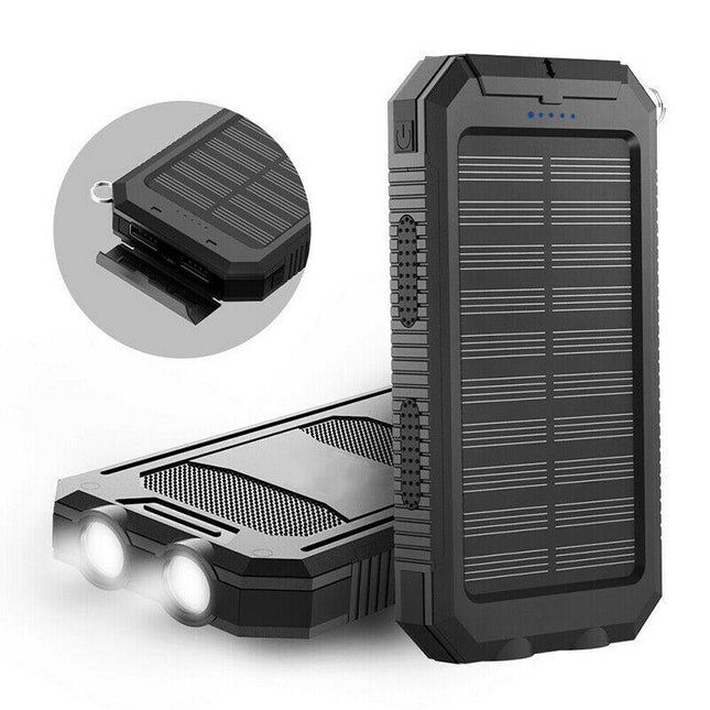 Powerbank solarny 20000 mAh z dwoma portami USB i wodoodporną konstrukcją – przenośna ładowarka do telefonów i tabletów 0