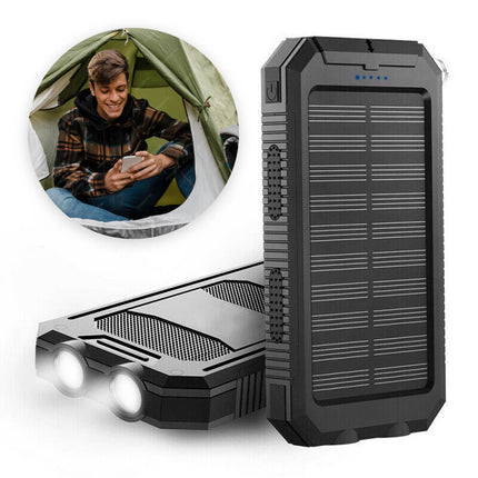 Powerbank solarny 20000 mAh z dwoma portami USB i wodoodporną konstrukcją – przenośna ładowarka do telefonów i tabletów 2