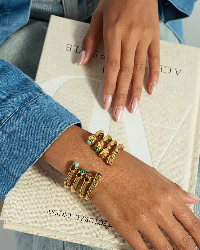 Pozłacany Zestaw Bransoletek Damskich ze Stali Nierdzewnej – Eleganckie Bransoletki Mankietowe do Układania w Stosy 3