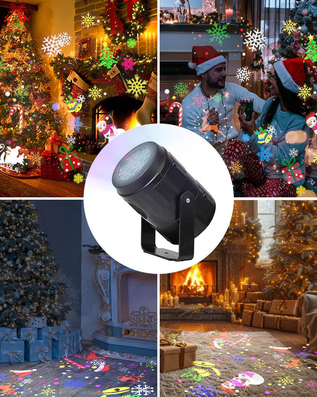 Projektor LED z obrotową projekcją, oferujący 16 wzorów świątecznych, zasilany przez USB, 4