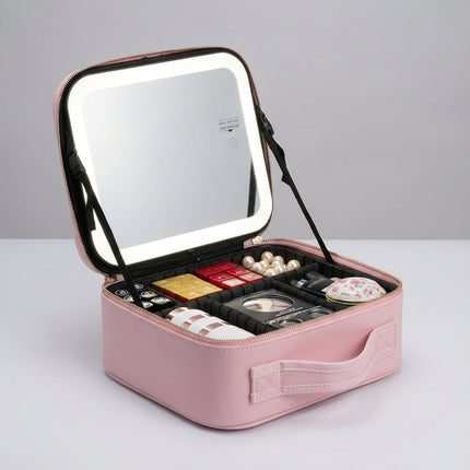 Przenośna stacja do makijażu z przyciemnianym pierścieniowym lustrem świetlnym – etui podróżne z możliwością ładowania przez USB i konfigurowalnym układem 2
