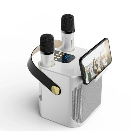Przenośny Głośnik Karaoke Bluetooth z Dźwiękiem 360° i Dwoma Mikrofonami Bezprzewodowymi 0