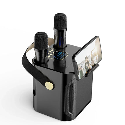 Przenośny Głośnik Karaoke Bluetooth z Dźwiękiem 360° i Dwoma Mikrofonami Bezprzewodowymi 5