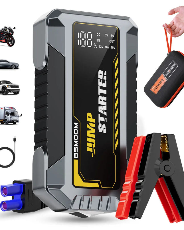 Przenośny Power Bank 12V z Rozruchem i Oświetleniem – 18000-20000 mAh, 1200 A, USB, Kompaktowy dla Kierowców 0