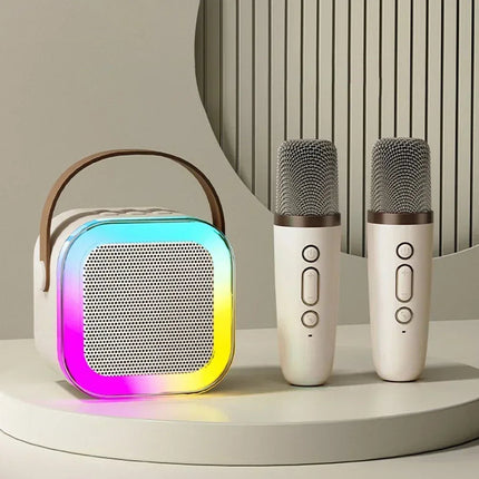 Przenośny Zestaw Karaoke Bluetooth z Dwiema Mikrofonami Bezprzewodowymi i Oświetleniem RGB dla Dzieci i Dorosłych 1