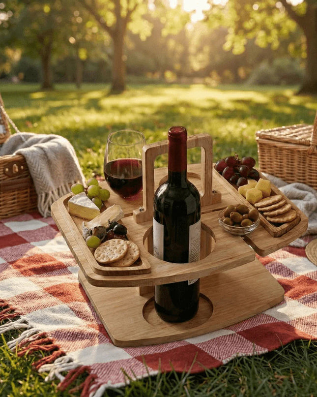 Przenośny drewniany stolik na wino z uchwytem na kieliszki do użytku na zewnątrz – kompaktowy dodatek piknikowy 7