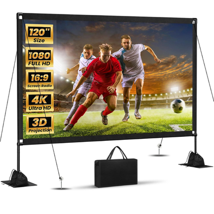 Przenośny ekran projekcyjny ze stojakiem do użytku na zewnątrz – rozdzielczość 4K HD, szeroki kąt widzenia 160°, łatwa konfiguracja 0