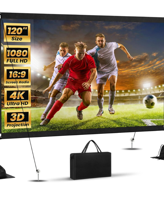 Przenośny ekran projekcyjny ze stojakiem do użytku na zewnątrz – rozdzielczość 4K HD, szeroki kąt widzenia 160°, łatwa konfiguracja 0