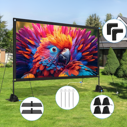 Przenośny ekran projekcyjny ze stojakiem do użytku na zewnątrz – rozdzielczość 4K HD, szeroki kąt widzenia 160°, łatwa konfiguracja 2