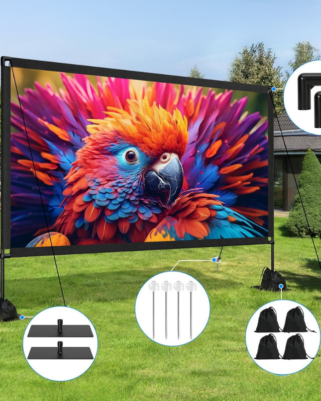 Przenośny ekran projekcyjny ze stojakiem do użytku na zewnątrz – rozdzielczość 4K HD, szeroki kąt widzenia 160°, łatwa konfiguracja 2