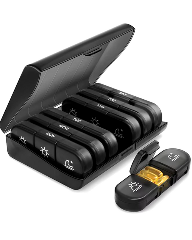 Pudełko na Pigułki z Harmonogramem Tygodniowym – Przezroczyste z Kolorowymi Przegródkami, 7 Sekcji do Suplementów 0