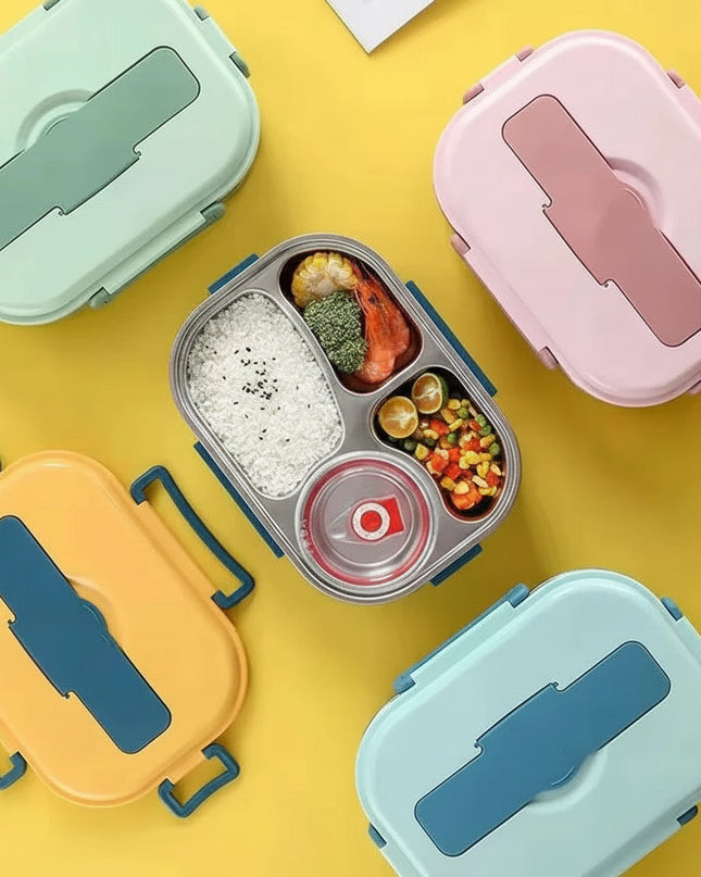 Pudełko na lunch Bento ze stali nierdzewnej z konstrukcją szczelną i 4 przegrodami – idealne na wędrówki i podróże 2