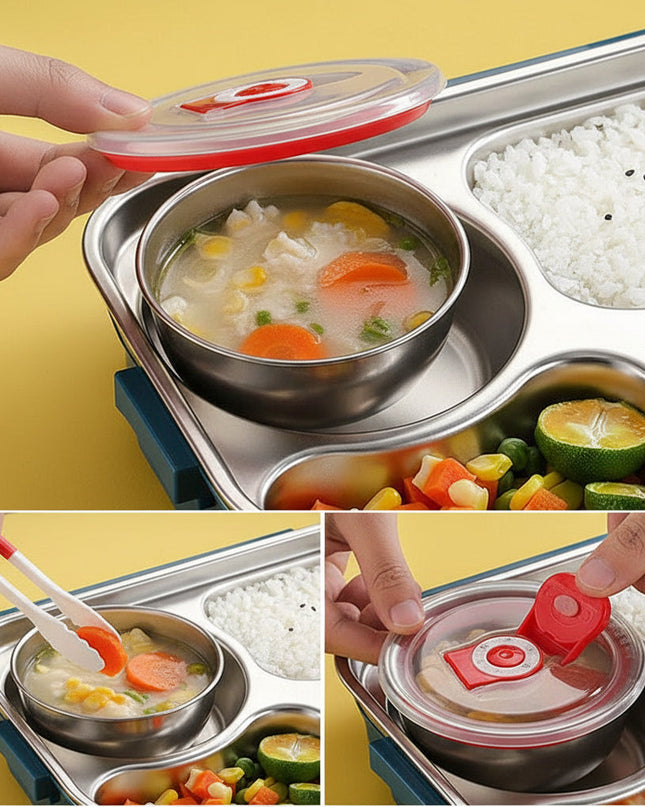 Pudełko na lunch Bento ze stali nierdzewnej z konstrukcją szczelną i 4 przegrodami – idealne na wędrówki i podróże 3