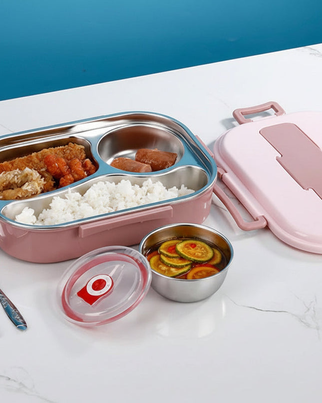 Pudełko na lunch Bento ze stali nierdzewnej z konstrukcją szczelną i 4 przegrodami – idealne na wędrówki i podróże 7
