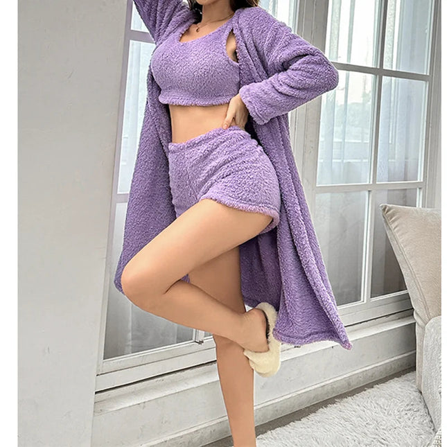 Purple Dreams | Trzyczęściowy komplet piżamowy flanelowej dla kobiet 0